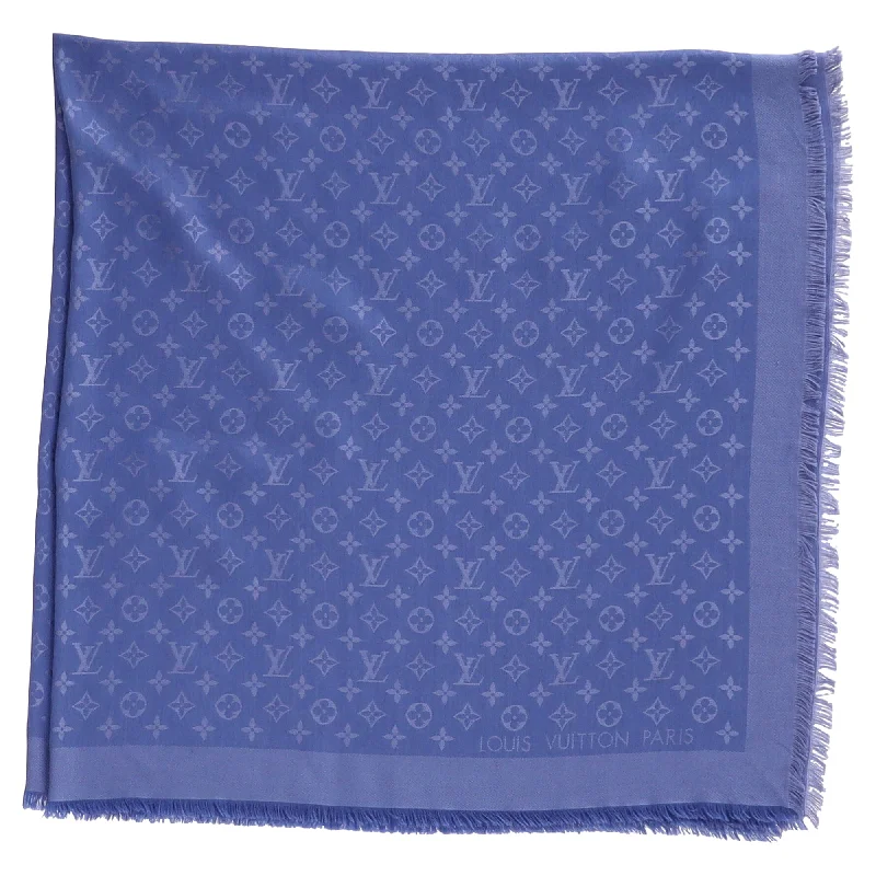 Louis Vuitton Monogram Shawl Scarf in Blue Silk