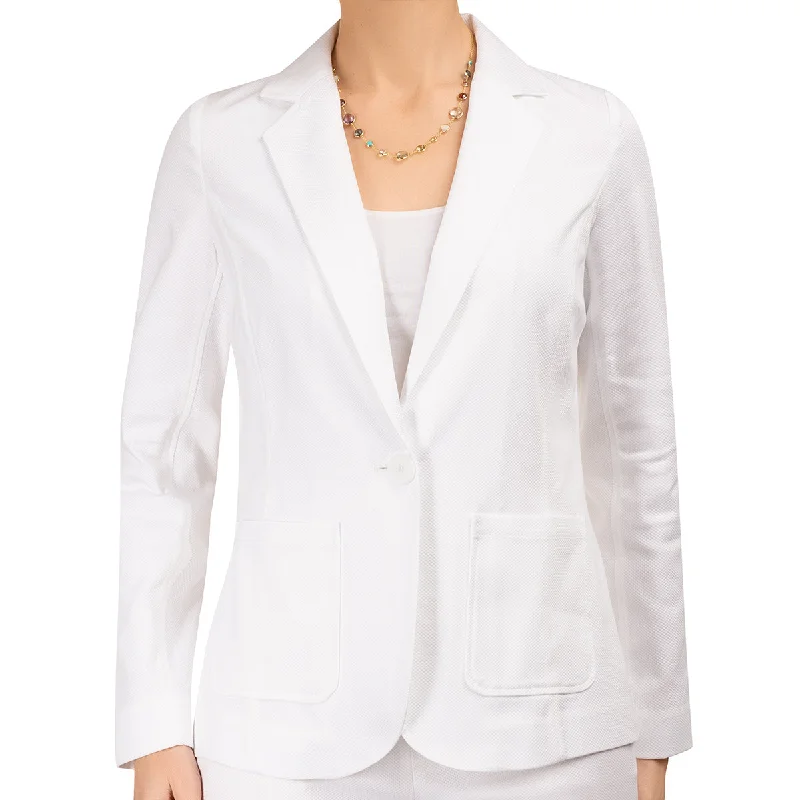 Pique One Button Blazer in White