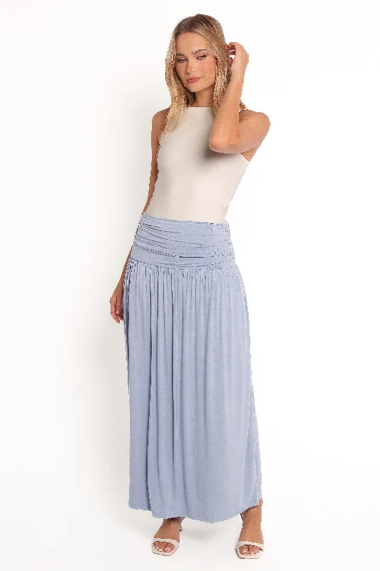 Lavia Ruched Knit Maxi Skirt - Soft Blue