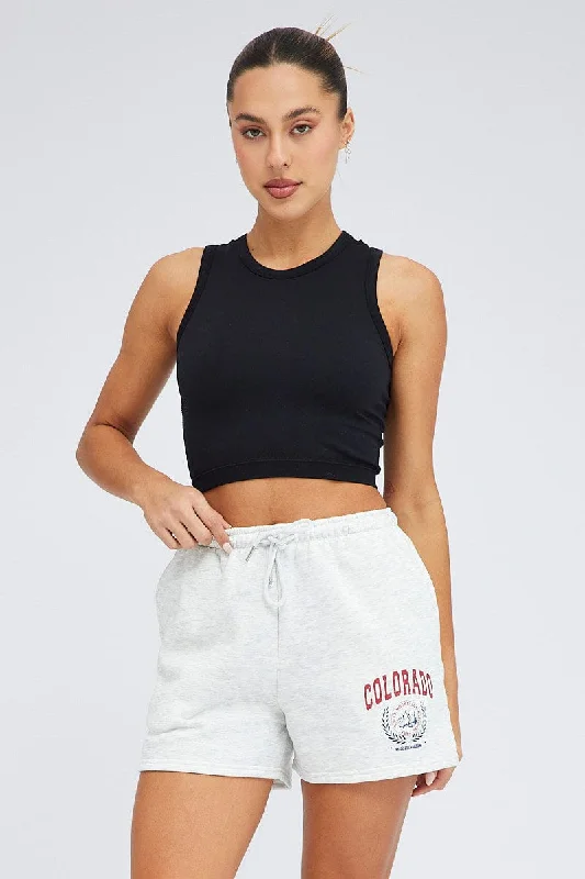 Grey Track Shorts High Rise Elastic Waist