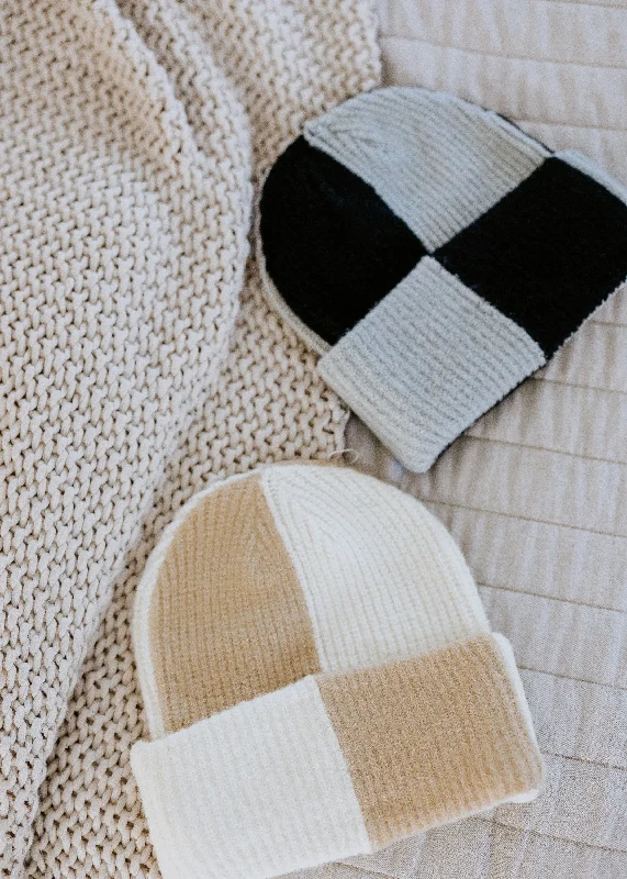 Checkered Knit Beanie