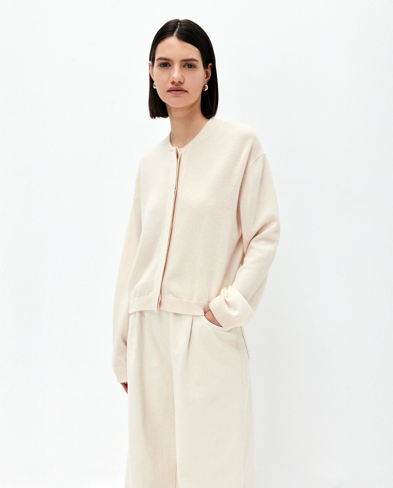 Woll-Mischung Jacket in Creme - Lockerer Schnitt