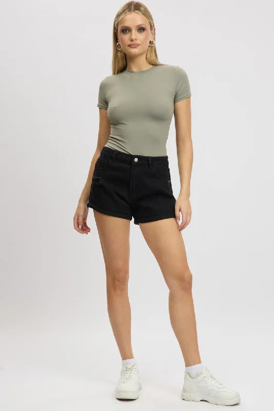 Black Relaxed Shorts Low Rise