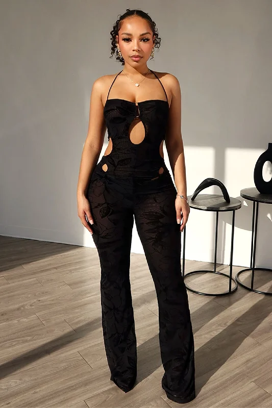 Moving Different Mesh Print Jumpsuit