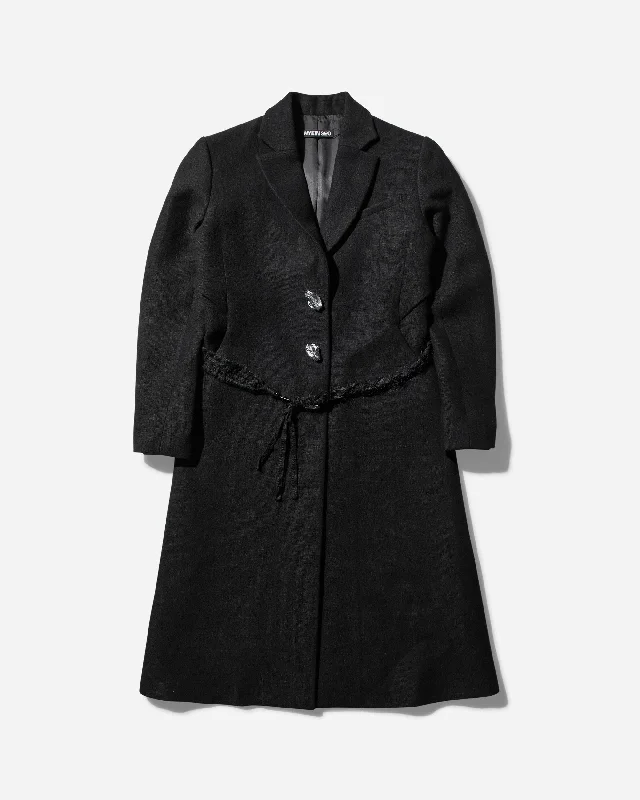 Women's Ceramic Button Long Coat Black