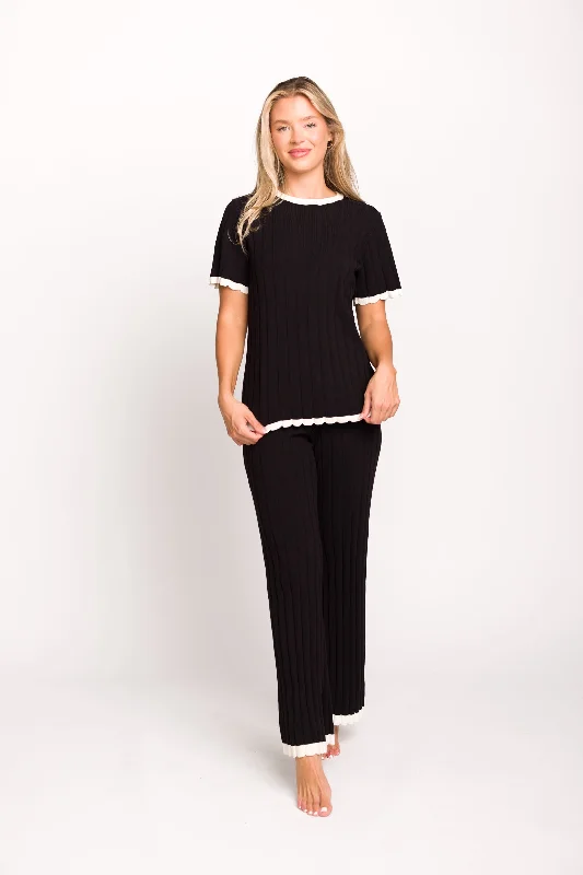 Adele Ribbed Knit Top and Pants Set in Black