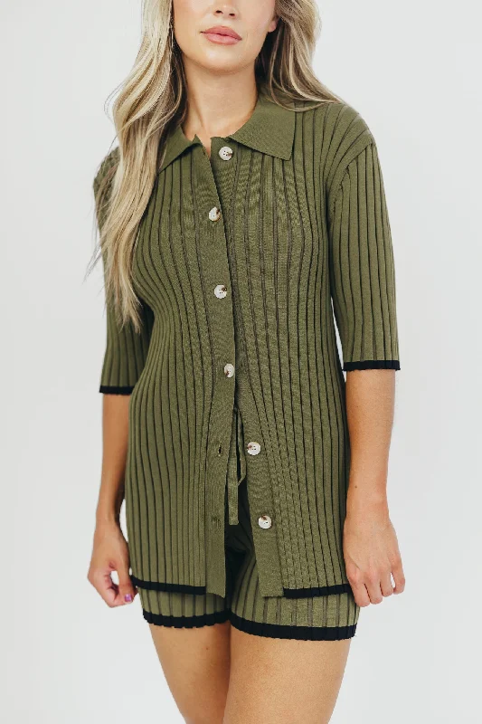 Brooke Ribbed Knit Top and Short Set in Green - Nursing Friendly