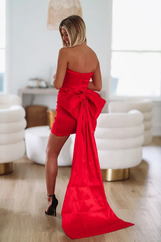 Bowtiful Babe Cocktail Bow Dress - Red