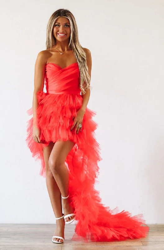 In The Moment High Low Tulle Dress - Red