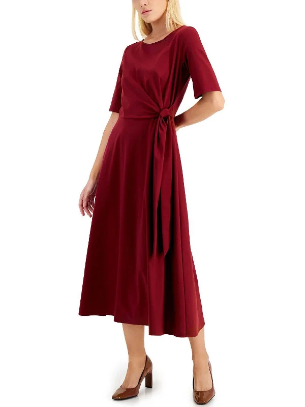 Geranio Womens Jersey Tie-Waist Midi Dress