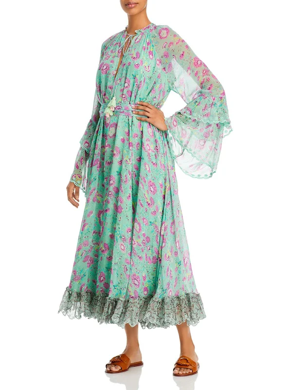 Hera Womens Floral Print Long Midi Dress