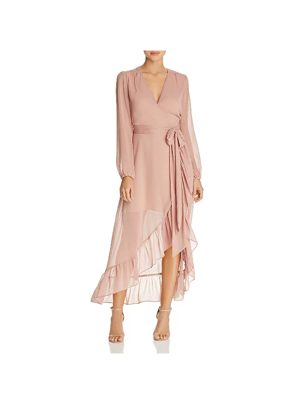 Only You Womens Midi Ruffle Wrap Dress