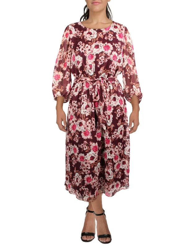 Womens Floral Print Long Midi Dress