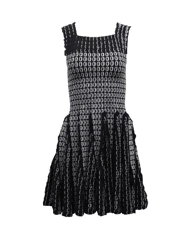 Alaia Sleeveless Flared Mini Dress in Black Polyester Viscose