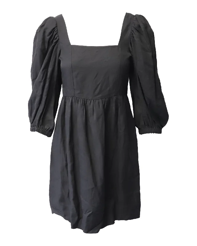 Ba&sh Puffed Sleeve Mini Dress in Black Viscose