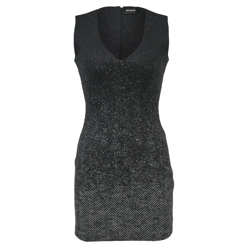 Dsquared2 V-Neck Mini Dress in Grey Virgin Wool