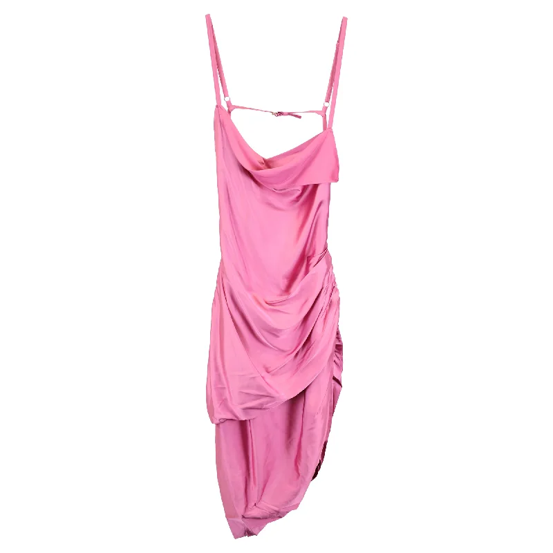 Jacquemus Mini Le Splash Draped Asymmetric Dress in Pink Viscose