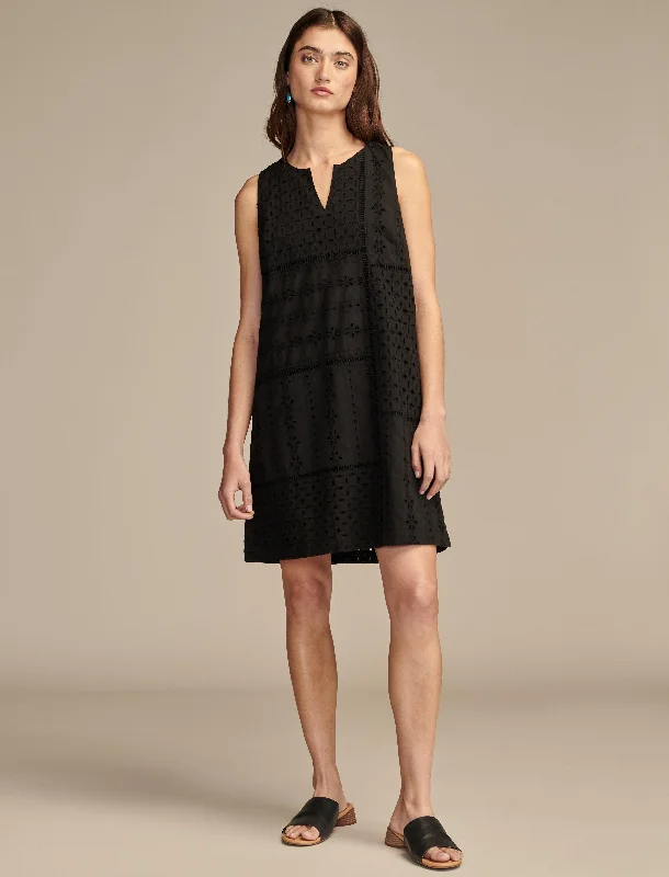 Lucky Brand Women's Eyelet Mix Shift Mini Dress