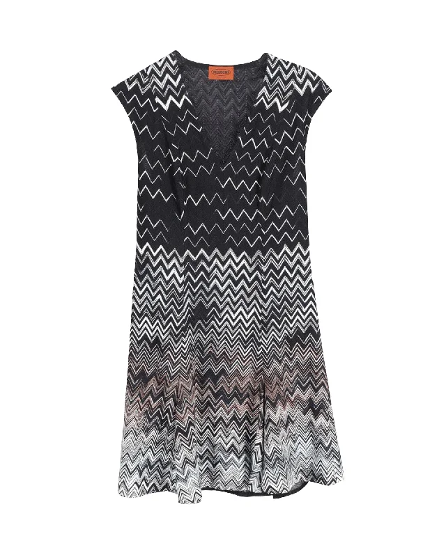 Missoni Printed V-Neck Mini Dress in Multicolor Cupro