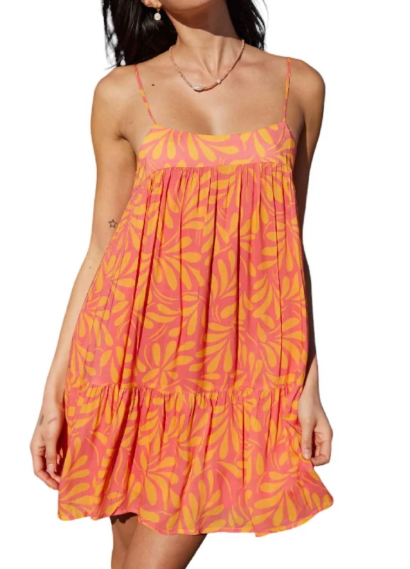 Pomelia Tiered Mini Dress In Coral/orange