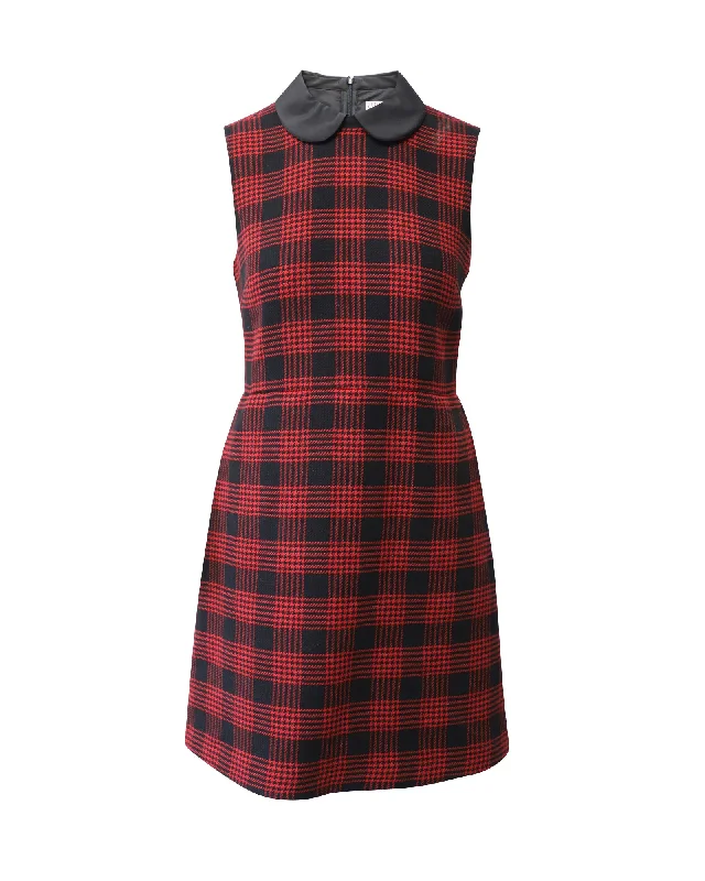 Red Valentino Sleeveless Plaid Mini Dress in Red Wool