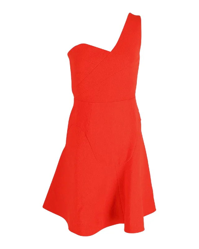 Roland Mouret One-strap Flared Mini Dress in Orange Wool