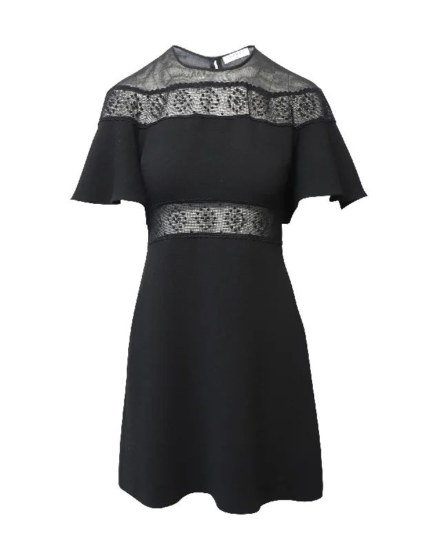 Sandro Paris Angie Embroidered Lace Mini Dress in Black Polyester