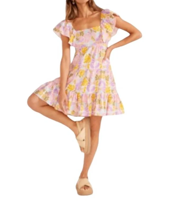 Soleil Tiered Mini Dress In Retro Floral