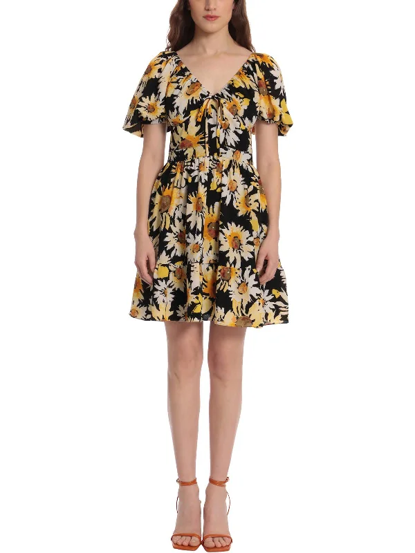 Womens Floral Print Ruched Mini Dress