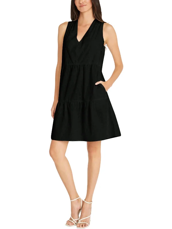 Womens Gathered Above Knee Mini Dress