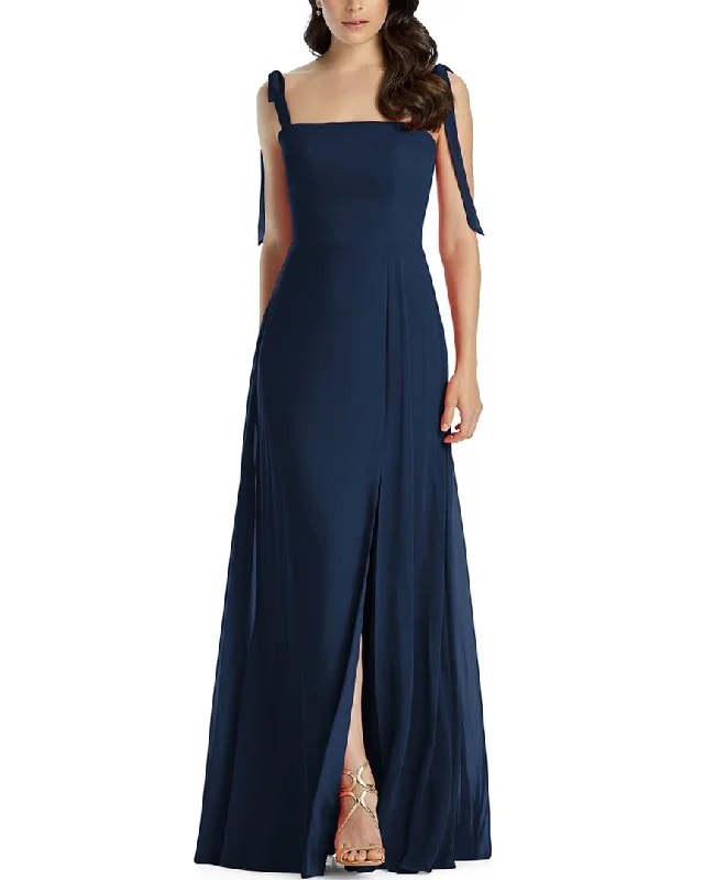 Dessy Collection Tie-Shoulder Chiffon Maxi Dress