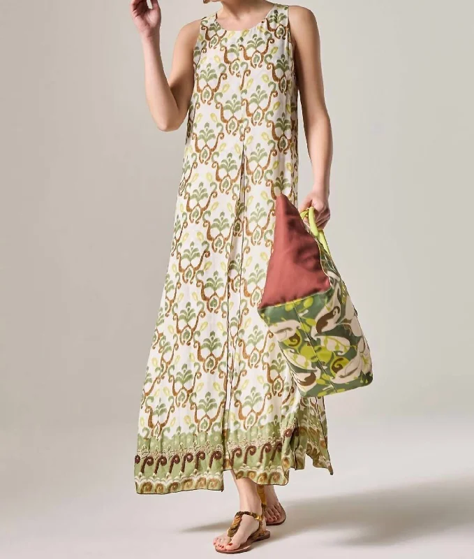 Maxi Dress In Green/brown