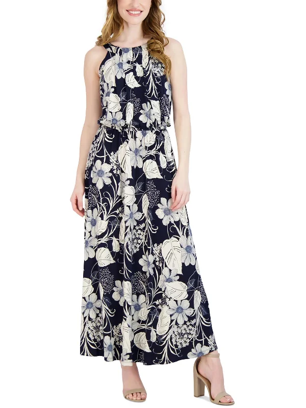 Petites Womens Floral Print Polyester Maxi Dress