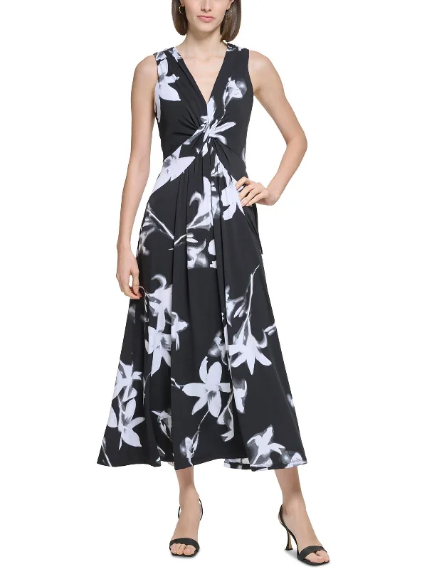 Womens Floral Print Polyester Maxi Dress