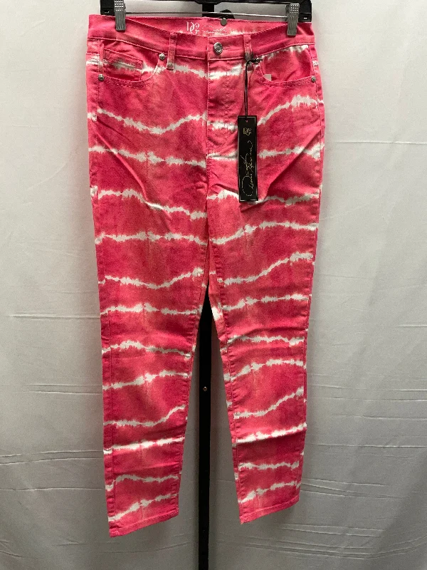 Jeans Straight By Diane Gilman In Pink & White, Size: 10