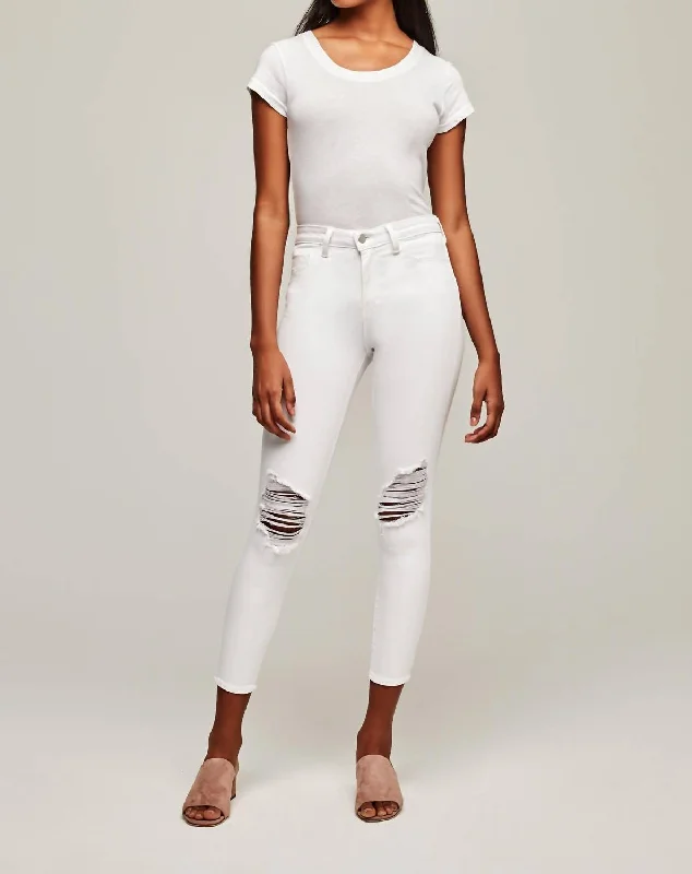 Margot High Rise Destruct Skinny Jeans In Blanc