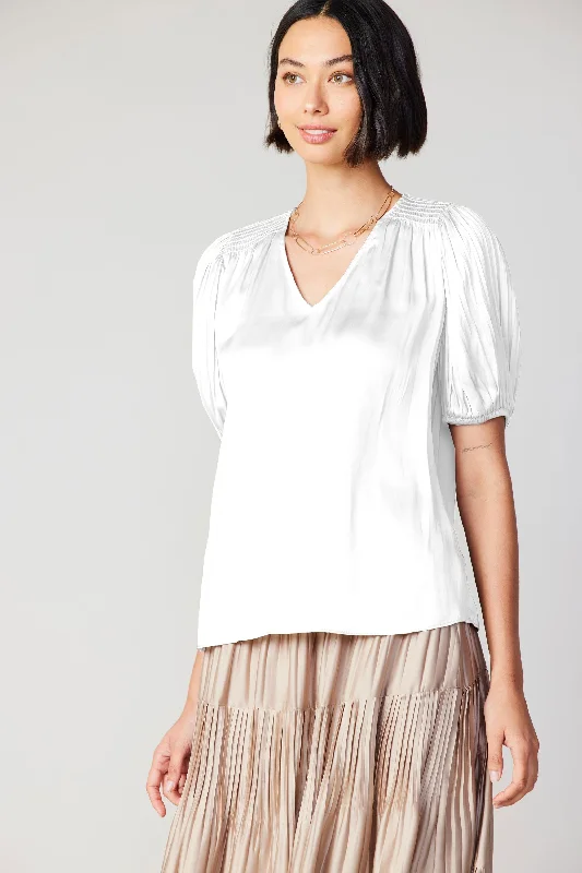 Cuffed Pleated Yoke Top