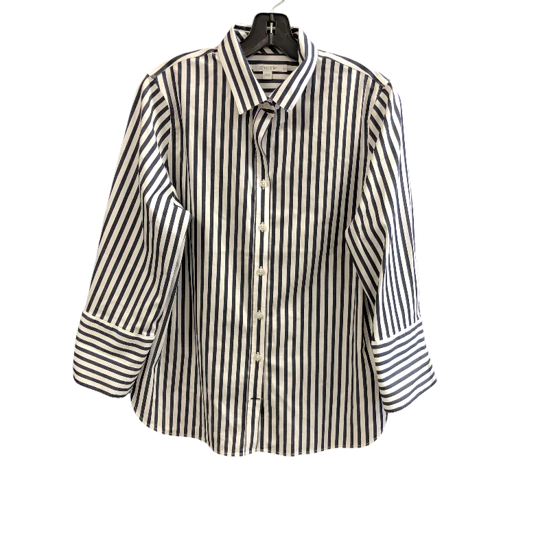 Top 3/4 Sleeve By Chicos In Striped Pattern, Size: M