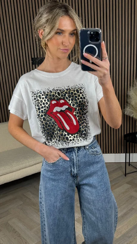 Bree White With Leopard Graphic Print T Shirt