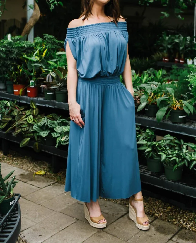 Off-Shoulder Jumpsuit In Blue