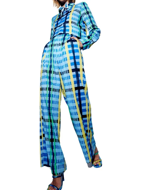 Panca Wide Leg Pant In Tartan Charra Azul