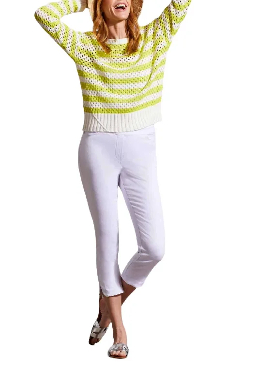 Pull On Capri With Rounded Slits Pants In White