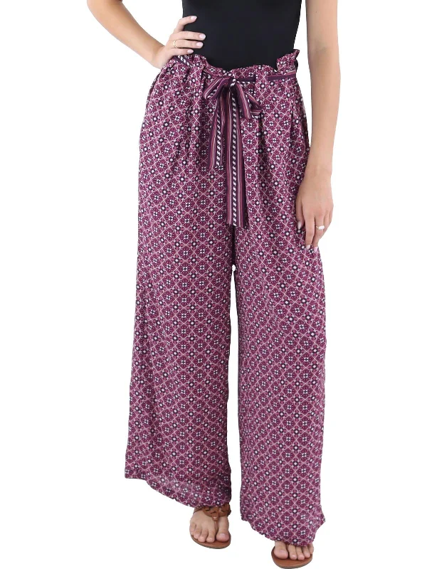 Womens Chiffon High Rise Wide Leg Pants