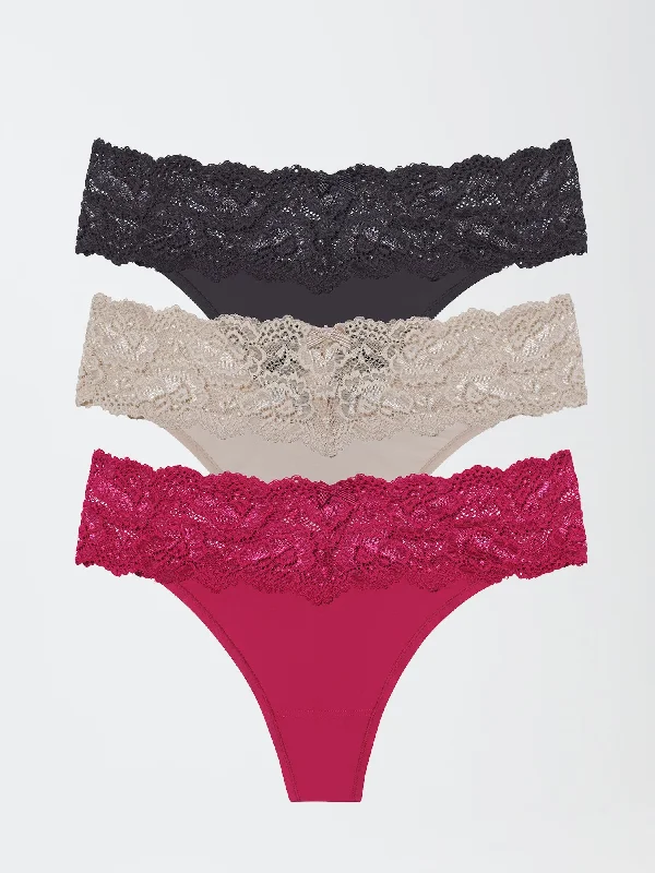 Goddess Lace Trim Thong 3-Pack