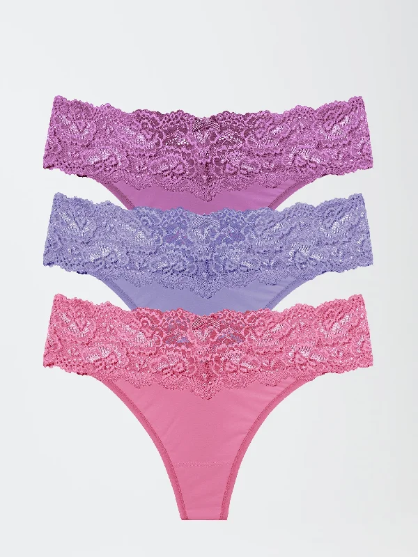 Goddess Lace Trim Thong 3 Pack