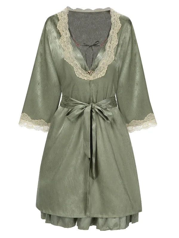 2PCS Green 1950s Guipure Lace Nightgown & Robe