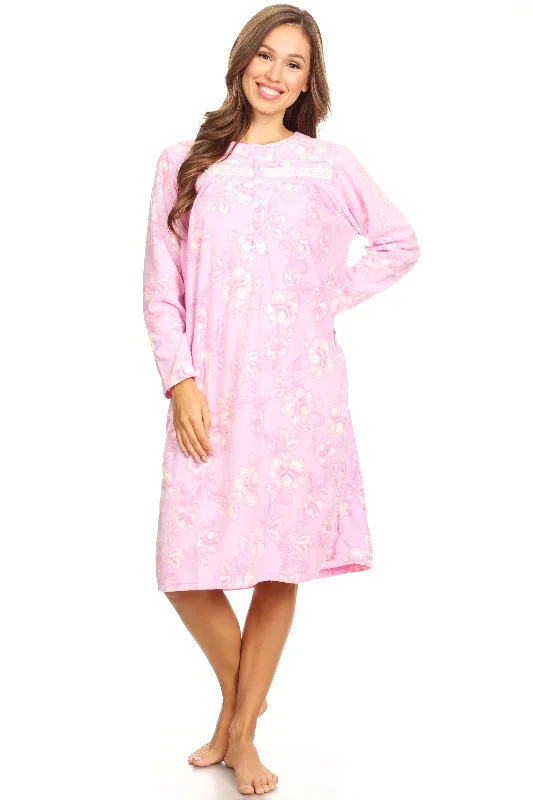 4026 Fleece Women Nightgown Sleepwear Female Long Sleeve Sleep Dress Nightshirt