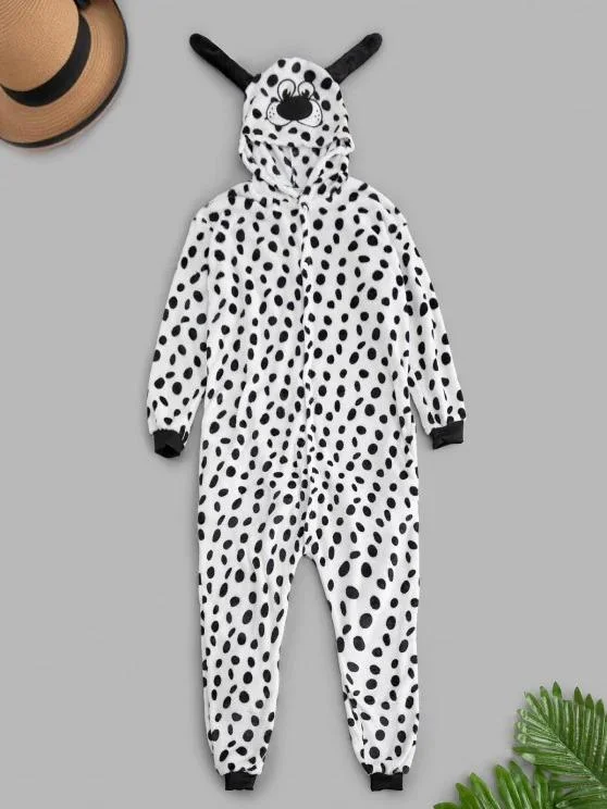 Dalmatian Dog Plush Button Through Costume Pajama Onesie for Women