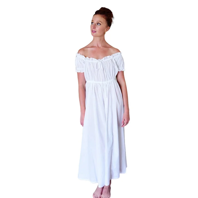 Darcey Cotton Nightdress with Ruffled Sleeves in White