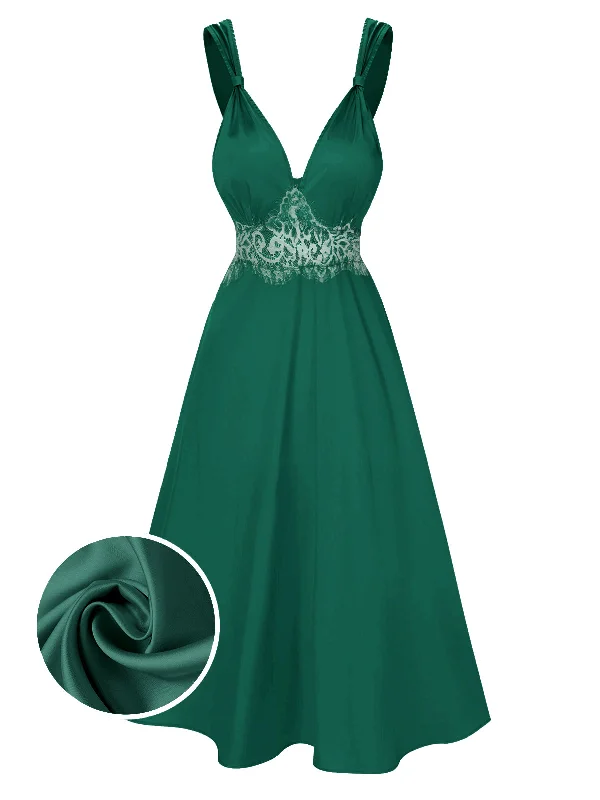 Green 1930s Solid Lace Satin Nightgown